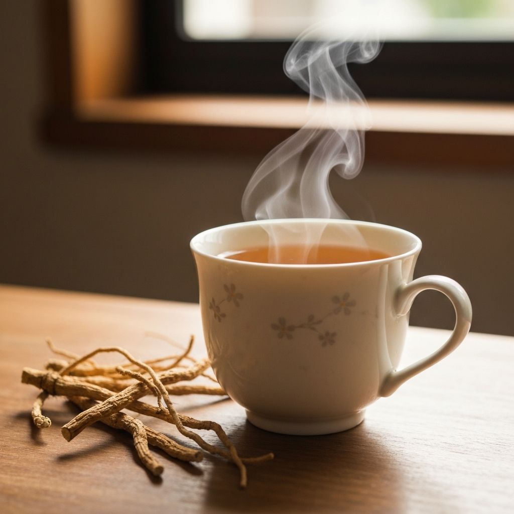 Herbal root tea in ceramic cup